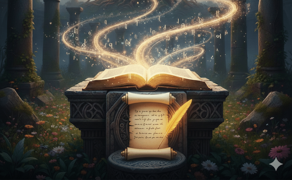 Livre, plume et parchemin pour une biographie.