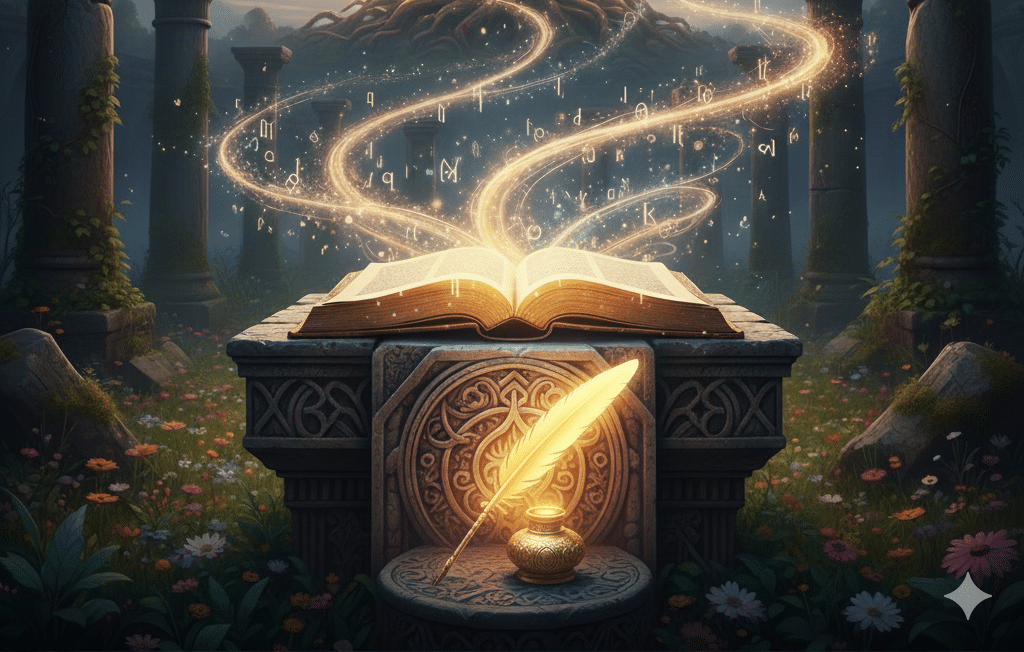 Livre, plume et parchemin pour une biographie.